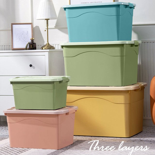 JILEN- Supersize color clothing storage box that can be stacked plastic household turnover box Covered storage box