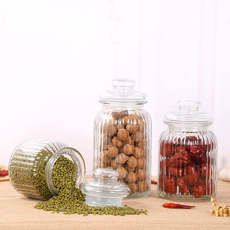 Various Sizes Glass Storage Jar With Lids Custom Kitchen Glass Food Storage Container Mason Spice Jar Cookie Candy Jars