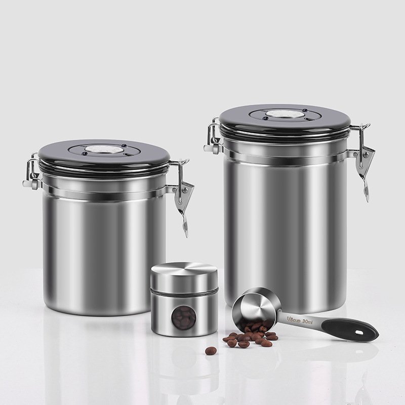 Kitchen Seasoning Food Storage Coffee Been Canister Set Tea Sugar Kitchen Canister Airtight Co2 Stainless Steel Coffee Container