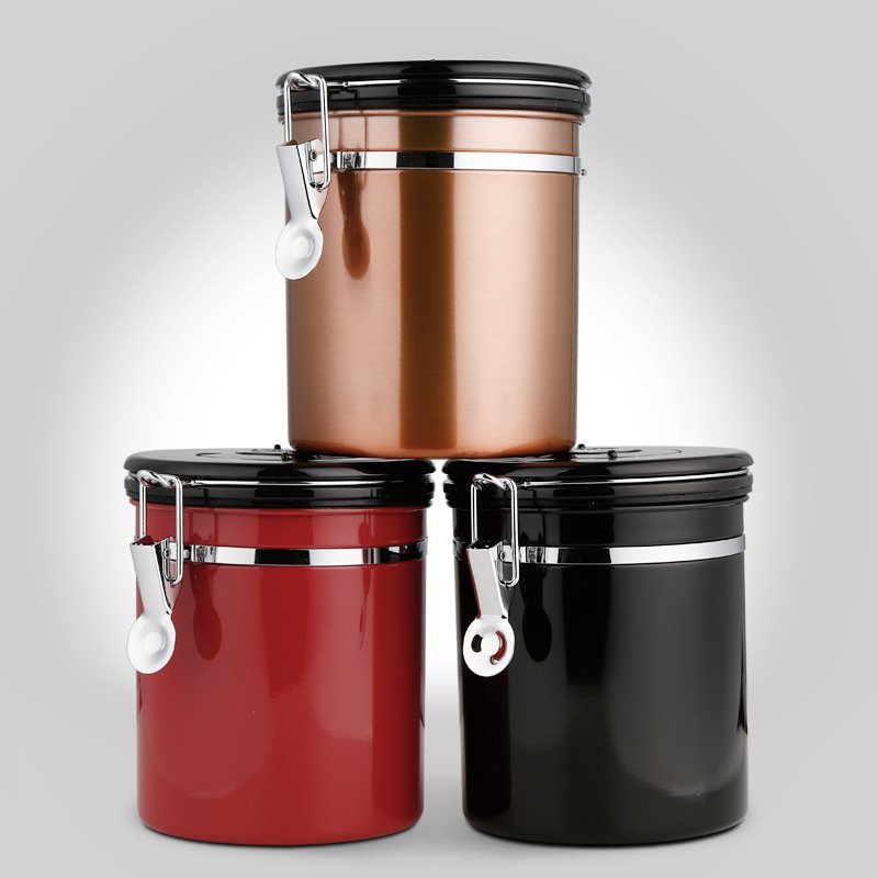 Kitchen Seasoning Food Storage Coffee Been Canister Set Tea Sugar Kitchen Canister Airtight Co2 Stainless Steel Coffee Container