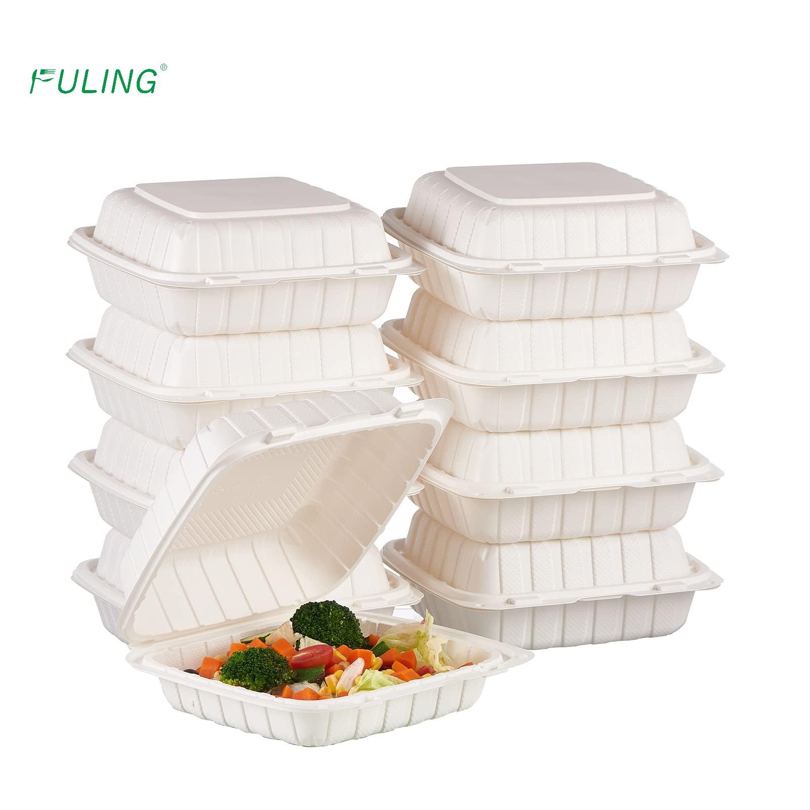 FULING 8x8" Clamshell To Go Box Disposable PP Mineral Plastic Take Out Food MFPP Hinged Containers