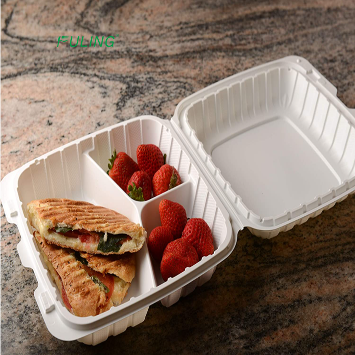 FULING 8x8" Clamshell To Go Box Disposable PP Mineral Plastic Take Out Food MFPP Hinged Containers