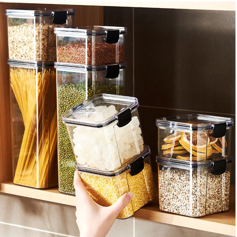 Clear Airtight Plastic Food Storage Container Transparent Kitchen Fridge Food Jar Pot Cans Box Storage Boxes & Bins