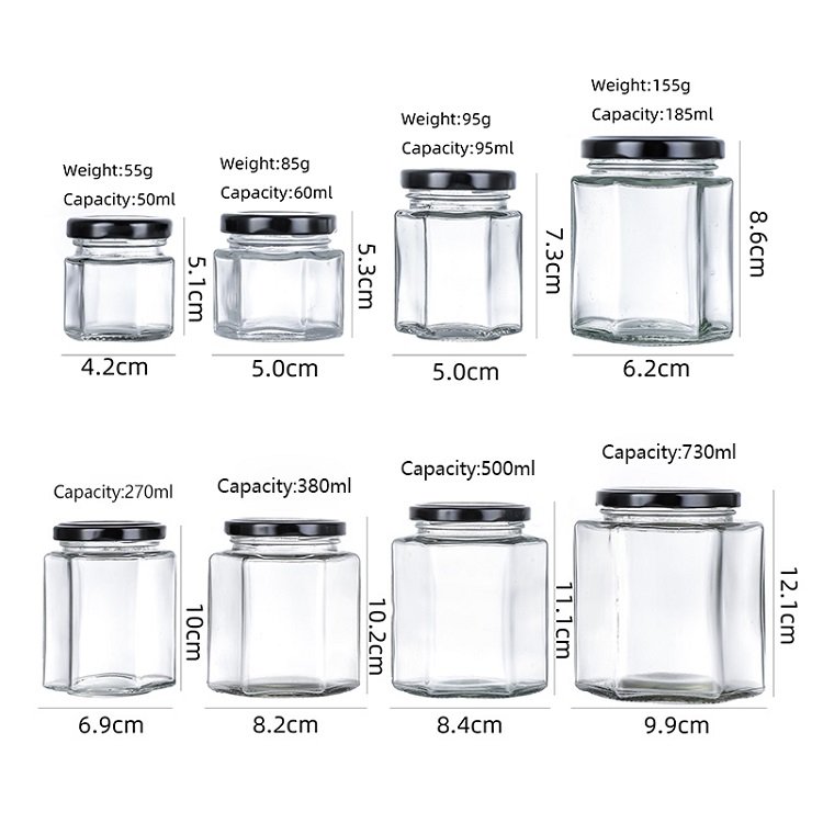 Honey Jar Hexagonal Crystal Glass Jar for Food Storage with Airtight Steel Lid