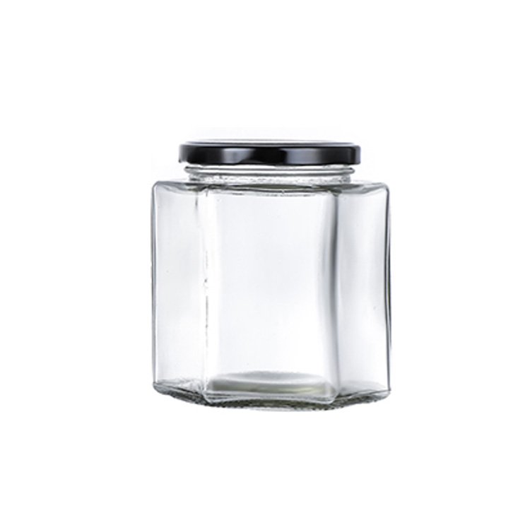 Honey Jar Hexagonal Crystal Glass Jar for Food Storage with Airtight Steel Lid