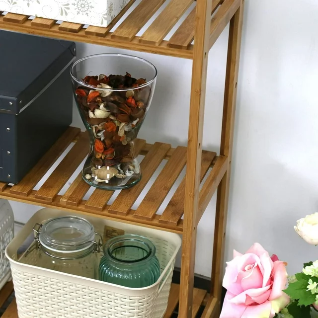 Freestanding 5 Tiers Bamboo Storage Rack Wood Book Shelf For Bathroom,Living Room And Office