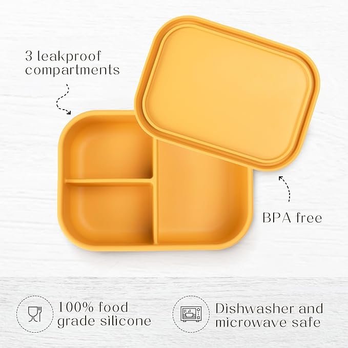 3 Compartments Cases Food Grade Silicone Leak Proof Lunch Box for Food Storage Containers with Lips Bpa Free for Children Adults