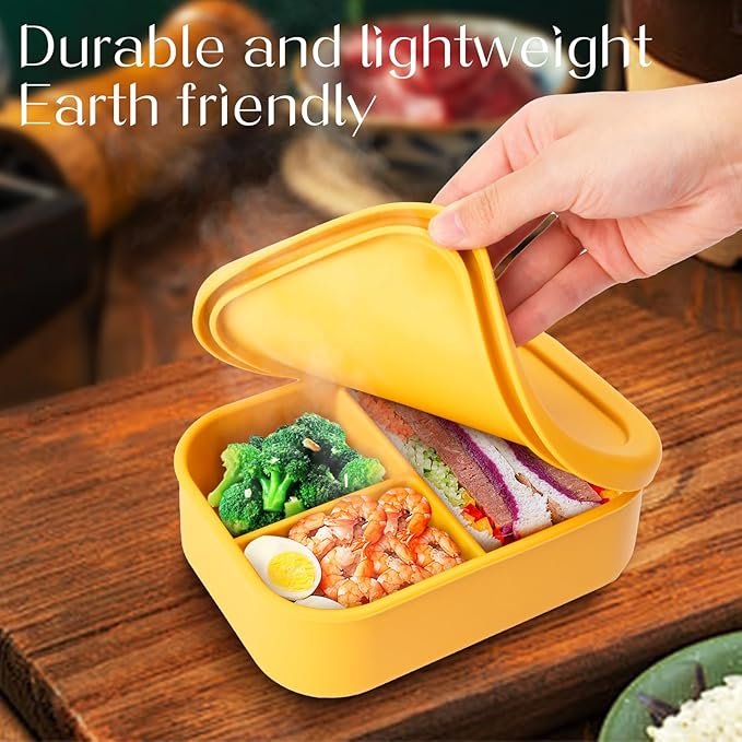 3 Compartments Cases Food Grade Silicone Leak Proof Lunch Box for Food Storage Containers with Lips Bpa Free for Children Adults