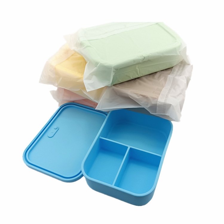 3 Compartments Cases Food Grade Silicone Leak Proof Lunch Box for Food Storage Containers with Lips Bpa Free for Children Adults