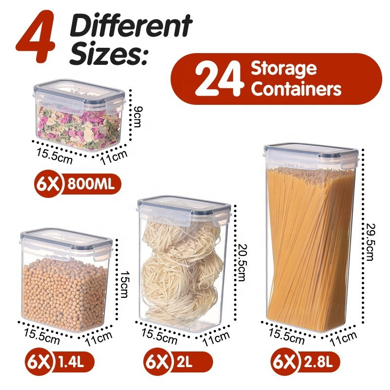 Clear Durable Airtight Food Storage Containers Lids Kitchen Organization Set Pantry Plastic Canisters Lids Containers