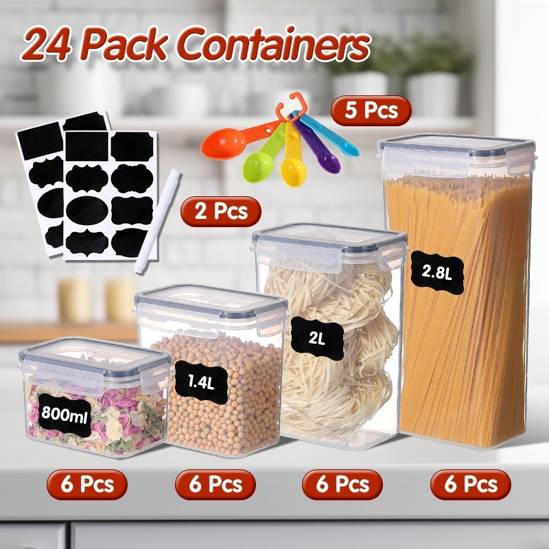 Clear Durable Airtight Food Storage Containers Lids Kitchen Organization Set Pantry Plastic Canisters Lids Containers