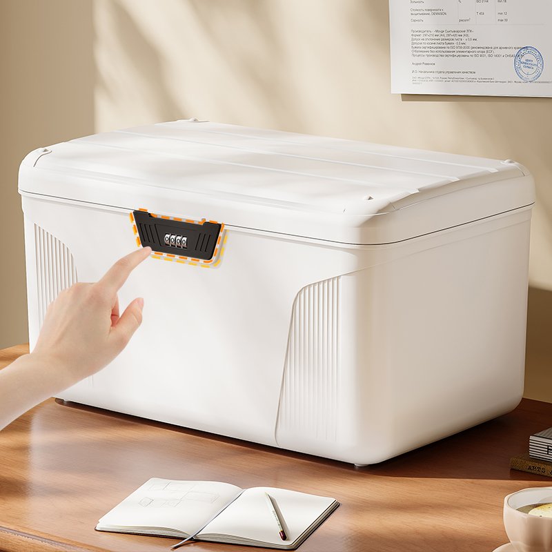 Password-Protected PET Plastic Office Organizer Folding Household Storage Box Lock Dust Proof Sortable File Organization Packing