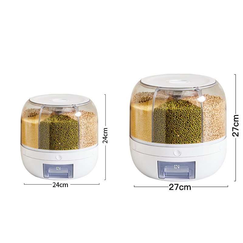 Plastic Kitchen Moisture-Proof 6-Grid Rotating Food Grain Dispenser Cereal Storage Box Rice Container Dispenser