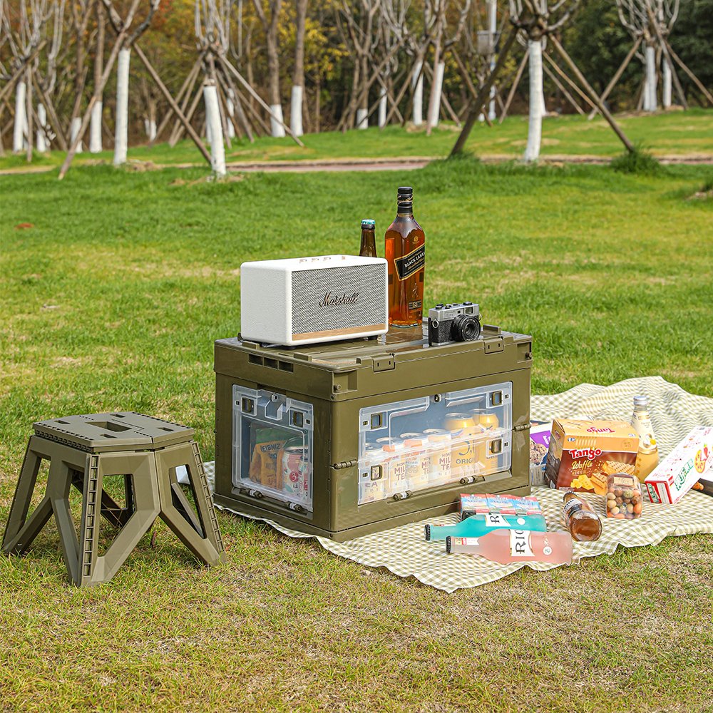 Transparent Visual Design Outdoor Plastic Camping Folding Storage Box Bin