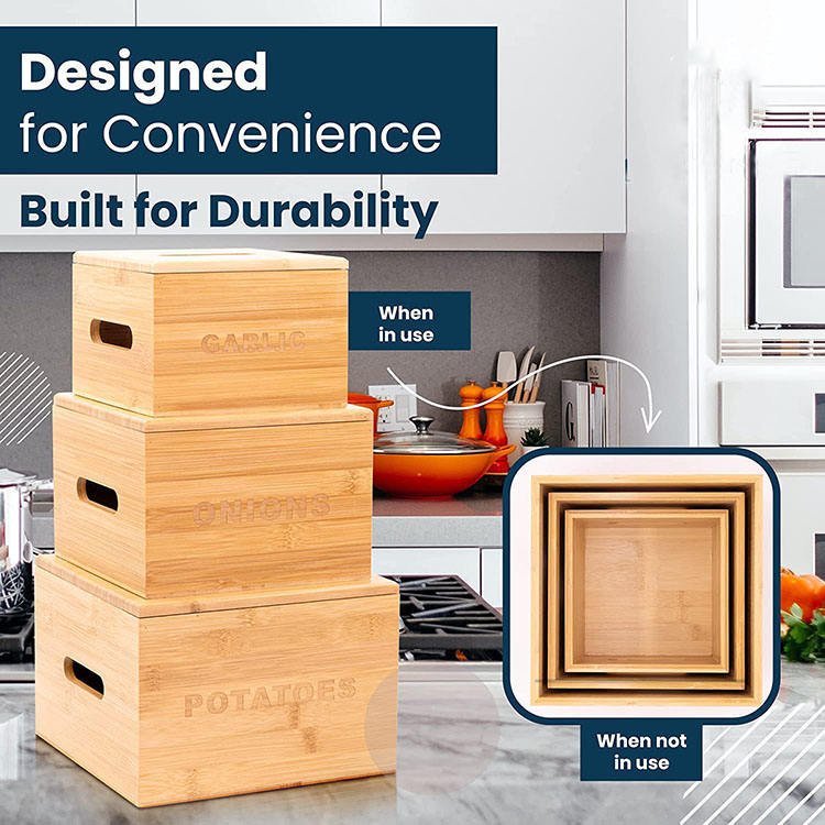 bamboo storage boxes bins stackable easy farmhouse storage box sets