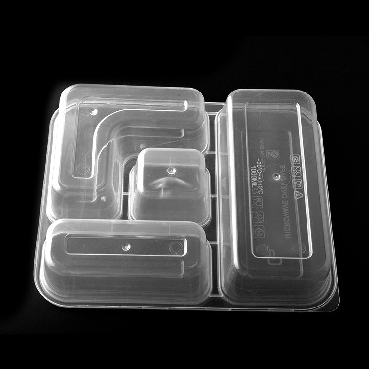 Reusable 4-Compartment PP Plastic Meal Prep Bento Lunch Box Rectangle Shape with Airtight Lids for Food Storage and Packing