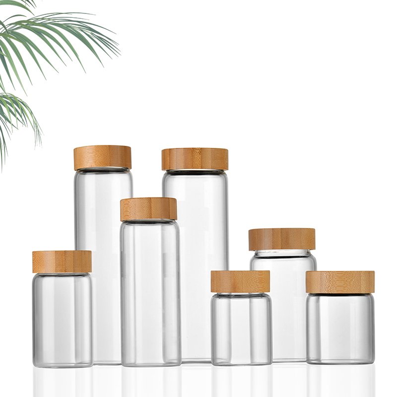 Wholesale Spot High Borosilicate 140ml 180ml 250ml 280ml 300ml 360ml 400ml 520ml food storage glass jar with Acacia Wood Lid