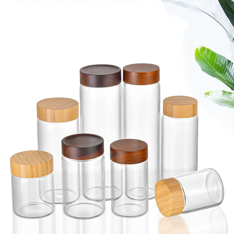 Wholesale Spot High Borosilicate 140ml 180ml 250ml 280ml 300ml 360ml 400ml 520ml food storage glass jar with Acacia Wood Lid