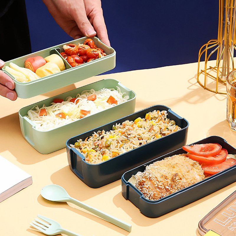 Lunch Box Bento Box For School Kids Office Worker 2/3 Layers Microwave Heating Lunch Boxes Food Storage Container With Cutlery