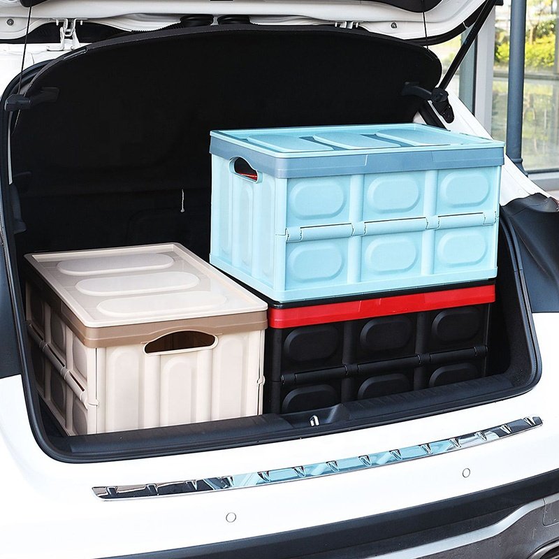 Plastic Car Trunk Organizer Reusable Folding Moving Box 50 L Collapsible Car Trunk Storage Box for Travel Camping Outdoor
