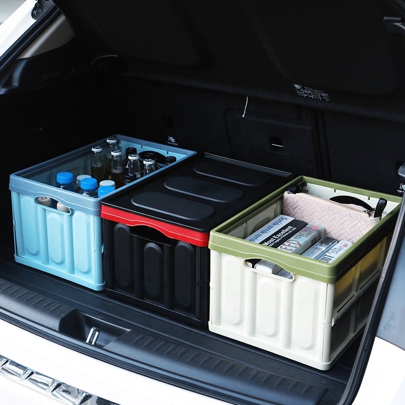Plastic Car Trunk Organizer Reusable Folding Moving Box 50 L Collapsible Car Trunk Storage Box for Travel Camping Outdoor