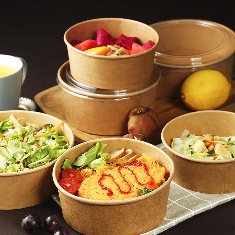 Microwave Packaging Takeaway Biodegradable Disposable Food container Kraft paper with lid compartments box