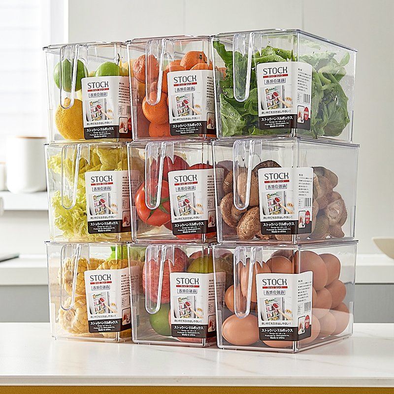 Refrigerator Organizer Bin Stackable Fridge Food Storage Box With Handle Clear Plastic Pantry Food Freezer Organizer Tool