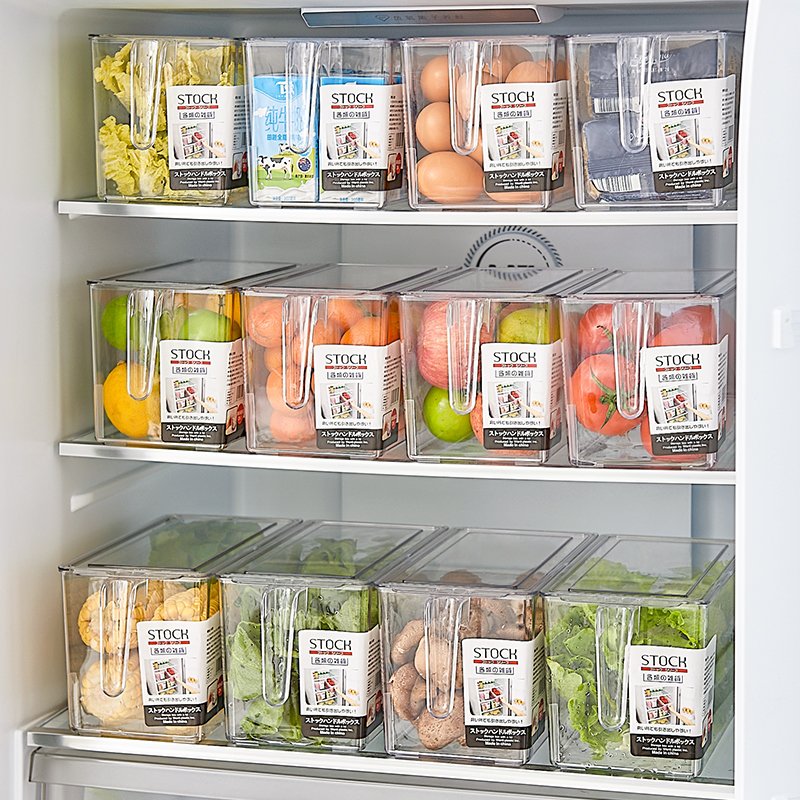 Refrigerator Organizer Bin Stackable Fridge Food Storage Box With Handle Clear Plastic Pantry Food Freezer Organizer Tool