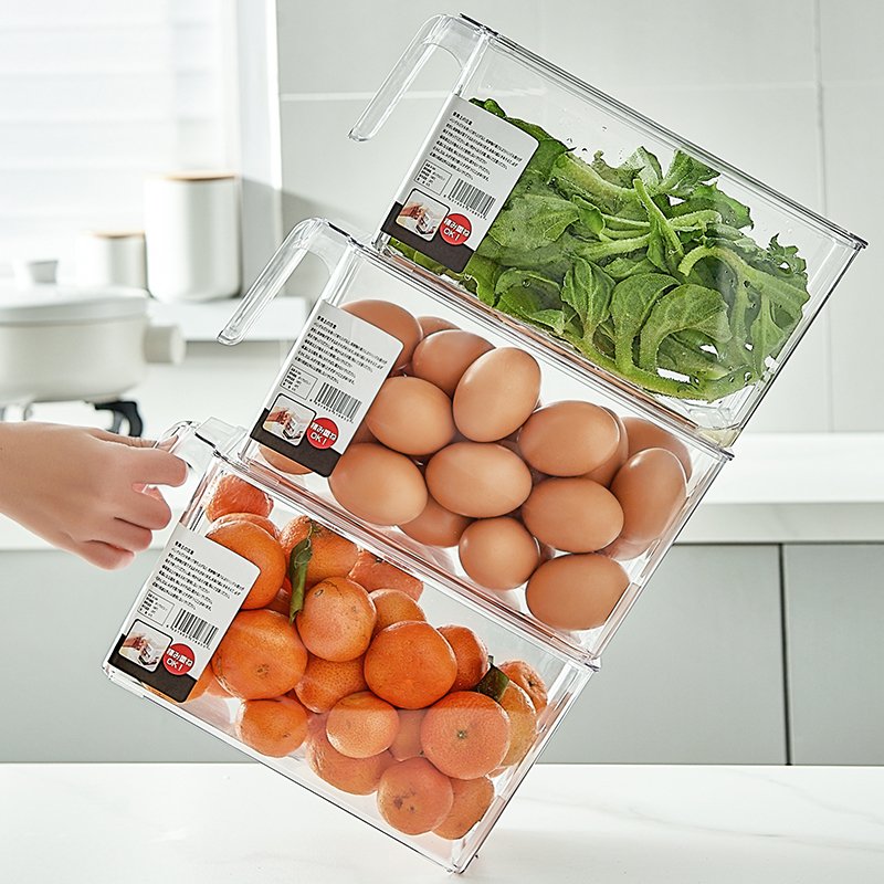 Refrigerator Organizer Bin Stackable Fridge Food Storage Box With Handle Clear Plastic Pantry Food Freezer Organizer Tool