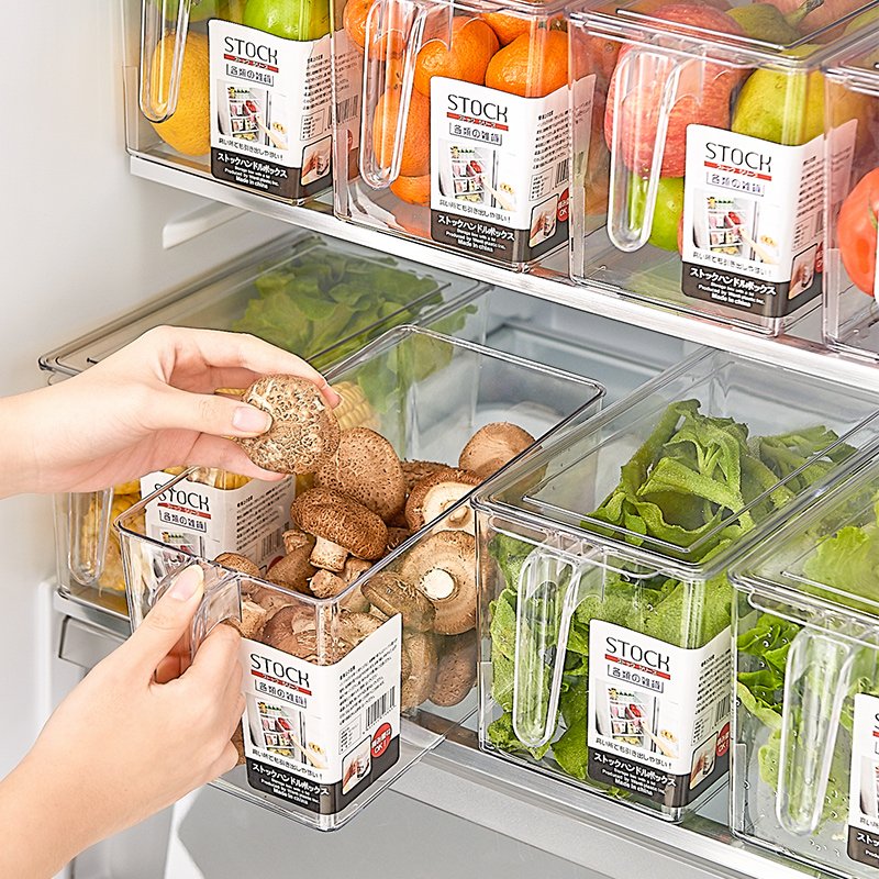 Refrigerator Organizer Bin Stackable Fridge Food Storage Box With Handle Clear Plastic Pantry Food Freezer Organizer Tool