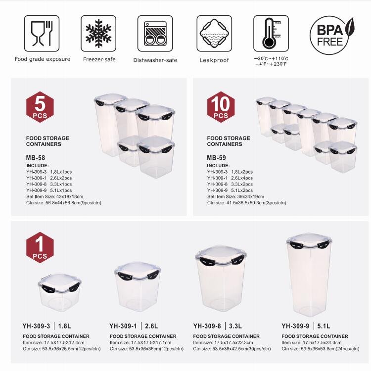 24 pack airtight food storage container set with locking lids water proof square plastic containers with lids packaging