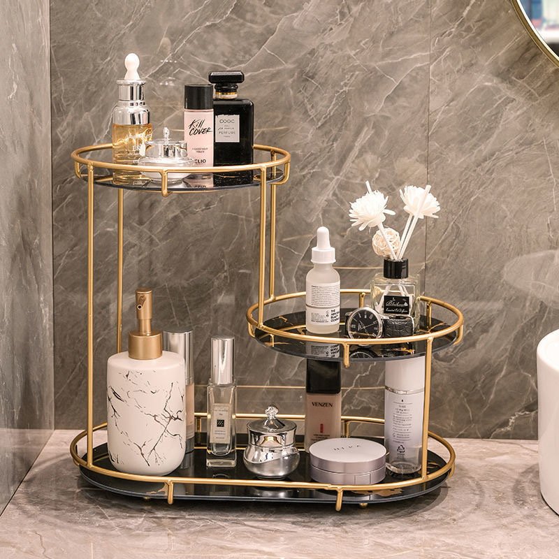 Bathroom Storage Rack Vanity Make Up Organizer for Makeup Round Bins Glass Perfume Holder Dressing Table Cosmetic Product
