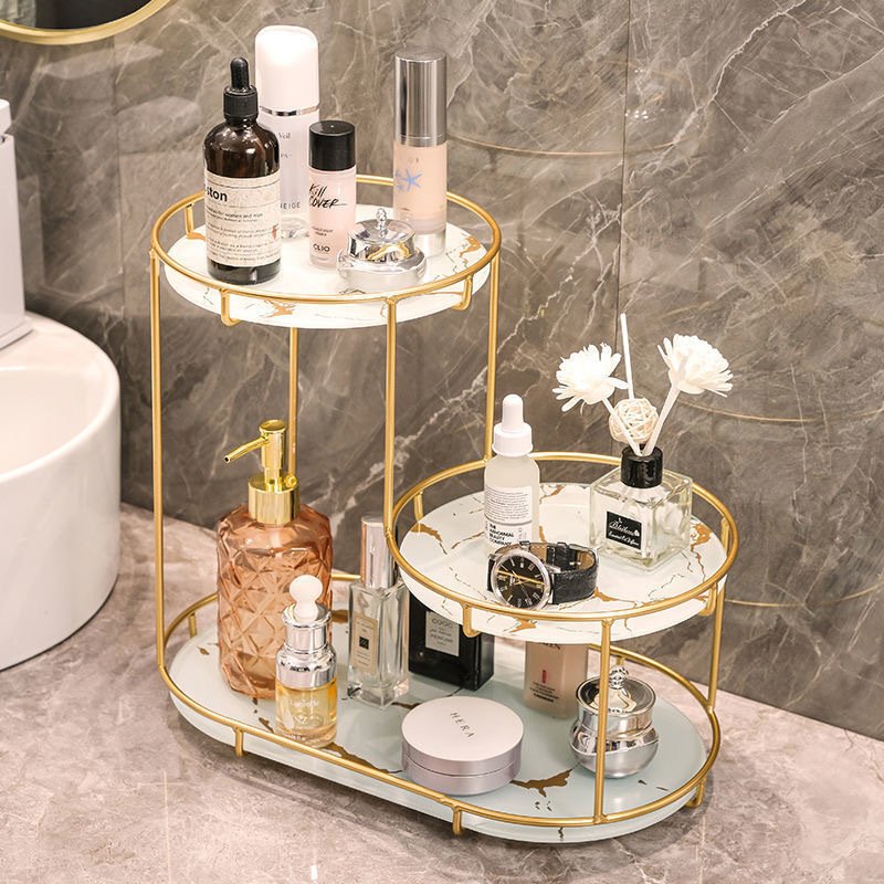 Bathroom Storage Rack Vanity Make Up Organizer for Makeup Round Bins Glass Perfume Holder Dressing Table Cosmetic Product