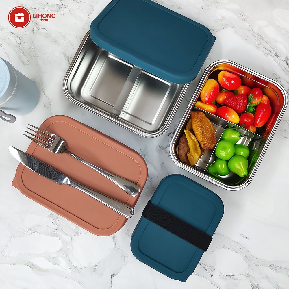 Buy Kids Lunch Box Leakproof Custom Food Storage Containers 1/2/3 Compartment Stainless Steel Bento Boxs
