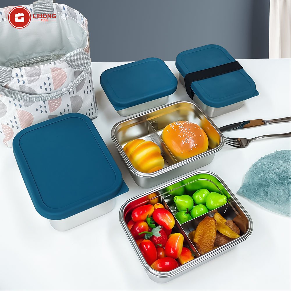 Buy Kids Lunch Box Leakproof Custom Food Storage Containers 1/2/3 Compartment Stainless Steel Bento Boxs