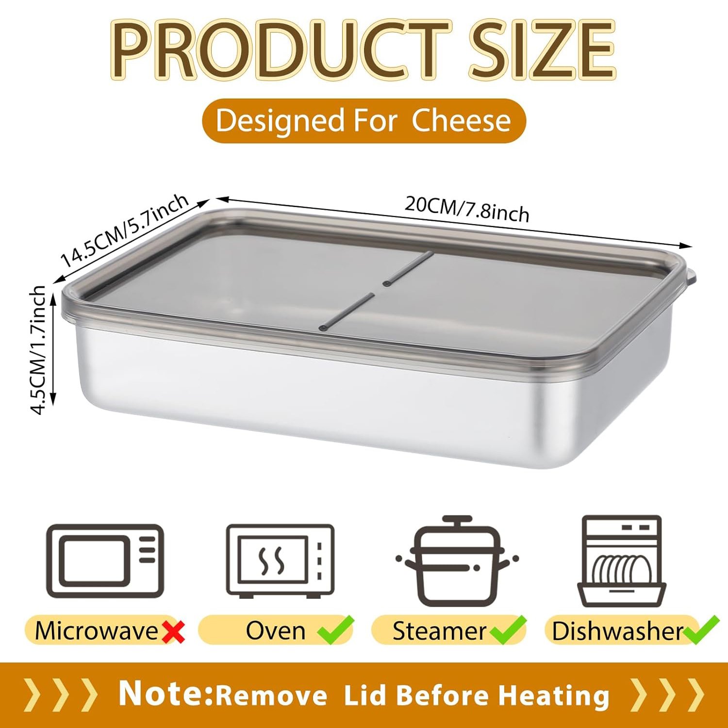 Multifunction Airtight Cheese Bacon Container Metal Dumpling Box Stainless Steel Food Storage Container with Clear Lid