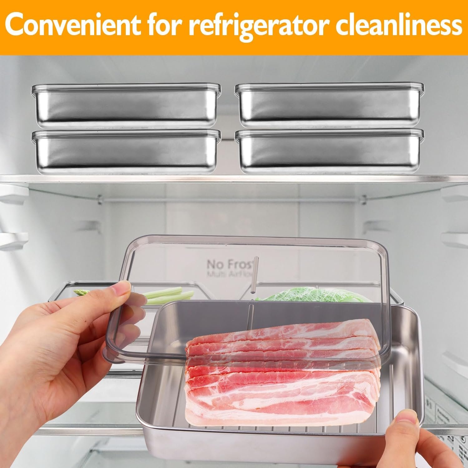 Multifunction Airtight Cheese Bacon Container Metal Dumpling Box Stainless Steel Food Storage Container with Clear Lid