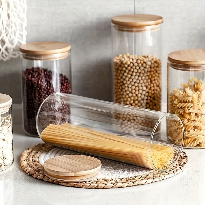 YOLOWE HOME Modern Glass Spice Jar with Bamboo Lid Home Kitchen Food Storage Container for Party Use