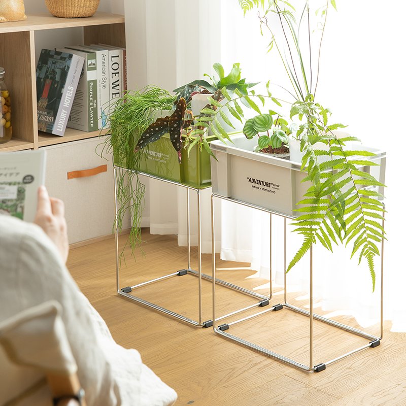 SHIMOYAMA Large Capacity Garden Camping Outdoor PP Plastic Fold Storage Container Box With Metal Stand Rack and Wooden Tabletop