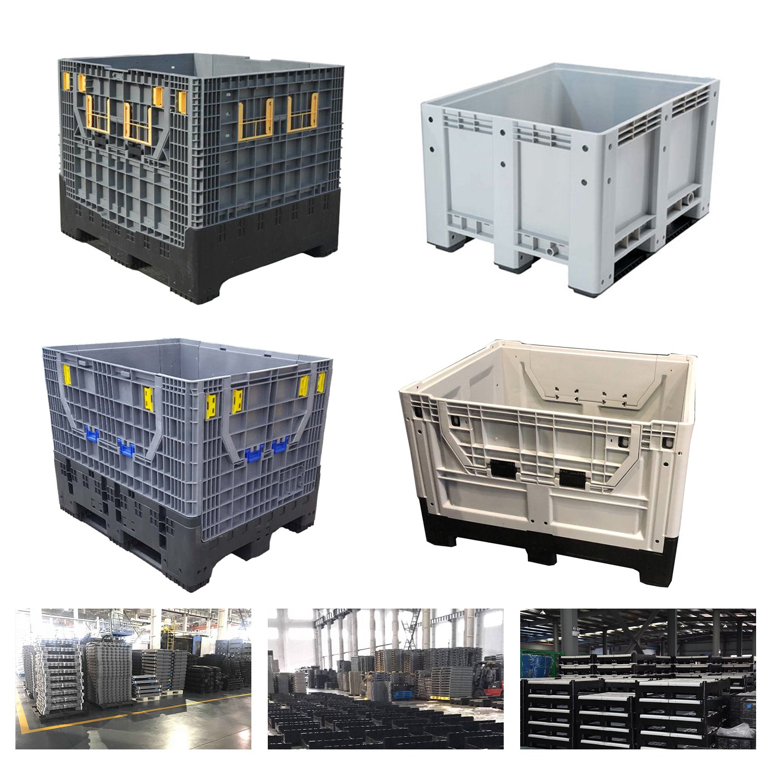 Heavy Duty Auto Parts Large Bulk Stackable Folding HDPE Plastic Pallet Container Bin box With Lid For storage