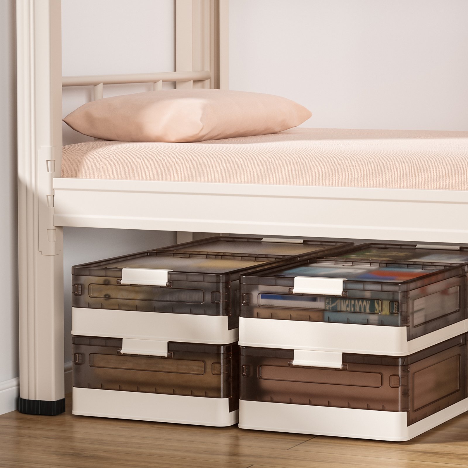 HAIXIN Plastic Bed Storage Box With Large Capacity Storage Double Open Lid Design Storage Box