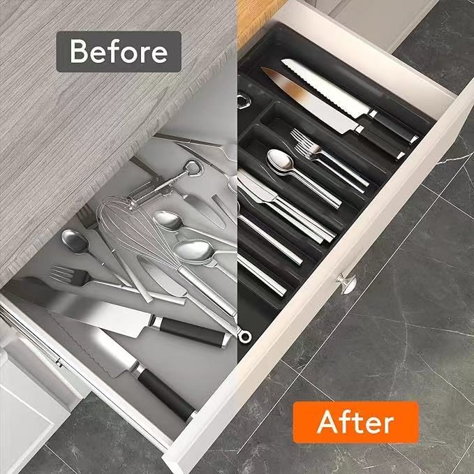 Expandable Cooking Utensil Tray Extended Tableware Storage Box Kitchen Shrink Storage Tray plastic material Drawers Organizer