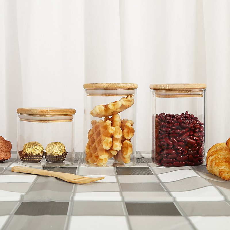 Custom Packing Round Square Air Tight Glass Dried Fruit Pasta Food Storage Containers Jars With Bamboo Lids
