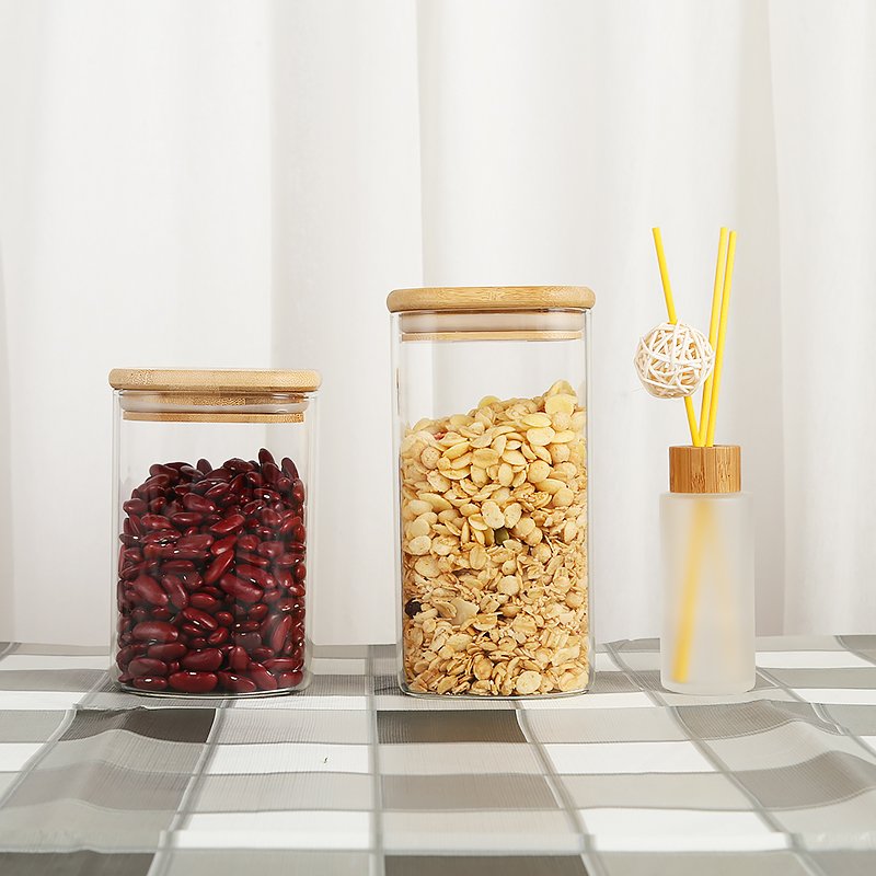 Custom Packing Round Square Air Tight Glass Dried Fruit Pasta Food Storage Containers Jars With Bamboo Lids