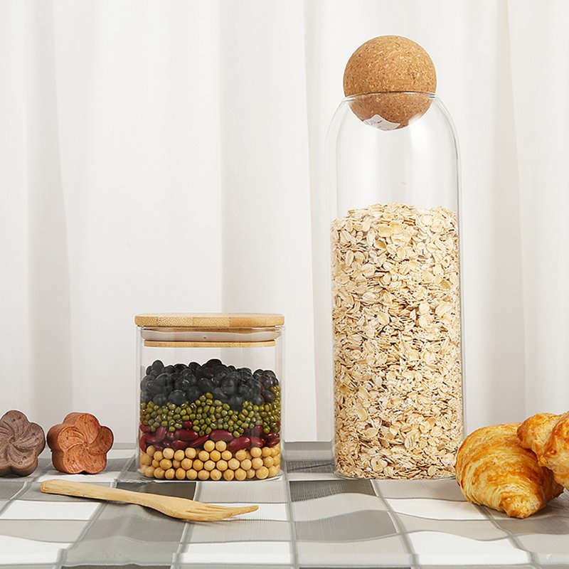 Custom Packing Round Square Air Tight Glass Dried Fruit Pasta Food Storage Containers Jars With Bamboo Lids