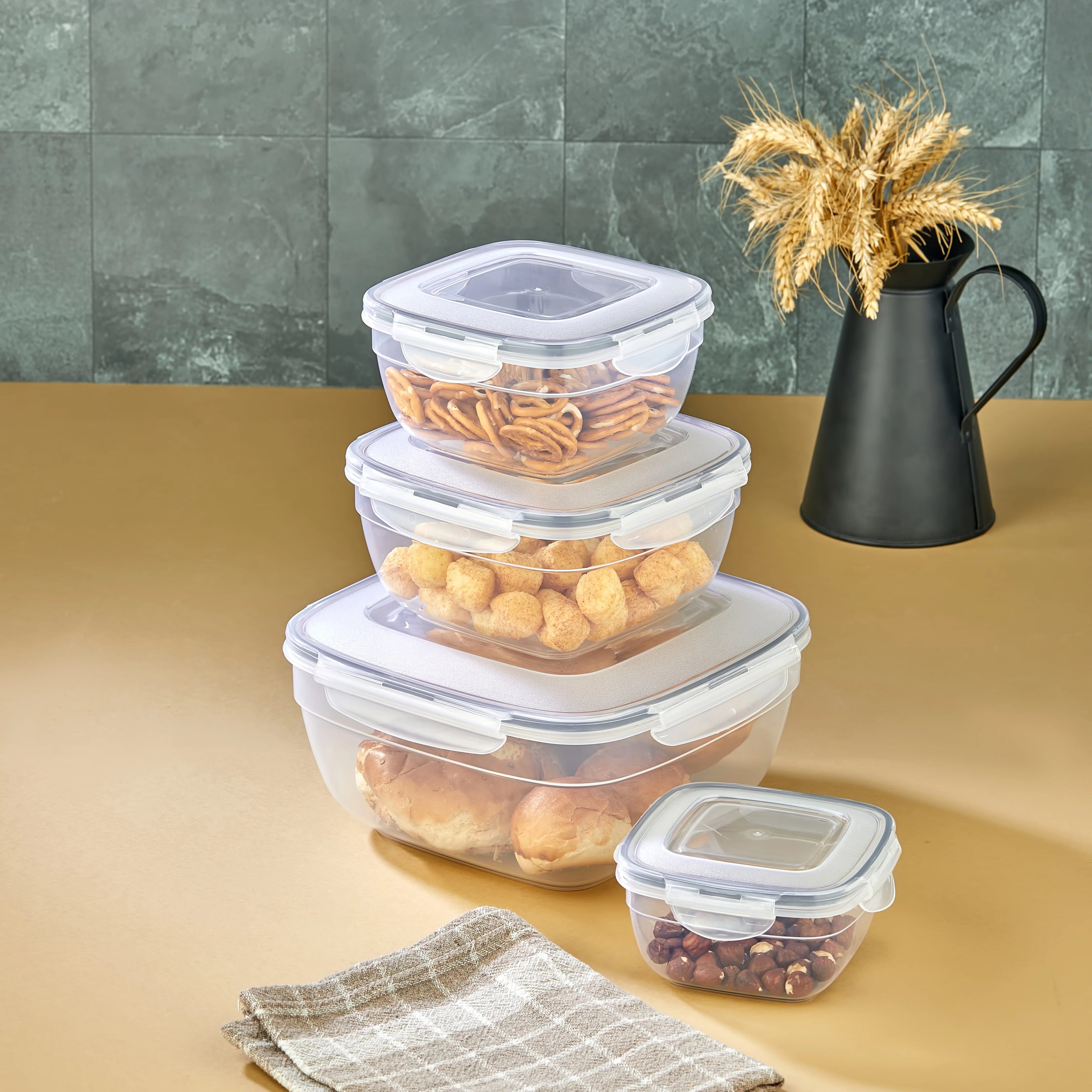 AFOSSA Airtight Food Storage Container Set - 4 Pieces - Plastic BPA Free Kitchen Pantry Storage Containers - Dishwasher Saf
