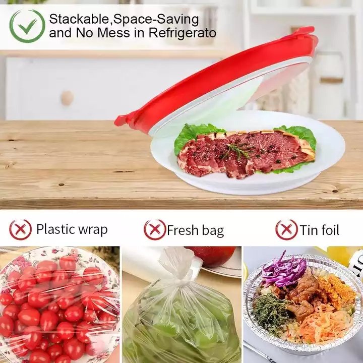 Food Preservation Tray Vacuum Seal, Healthy Fresh Tray Food Storage Container with Elastic Lids, Kitchen Refrigerator Storage Co