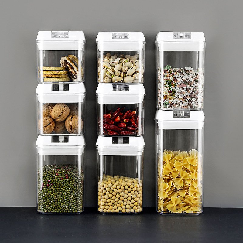 Sealed Food Storage Container with Lid Plastic Jar Set Different Sizes White for Kitchen Organizing and Storage