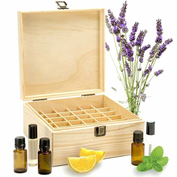 Home Storage Essential Oil Packaging Box 25 Grid 30ml Glass Bottle Detachable Wooden Storage Box With Lid