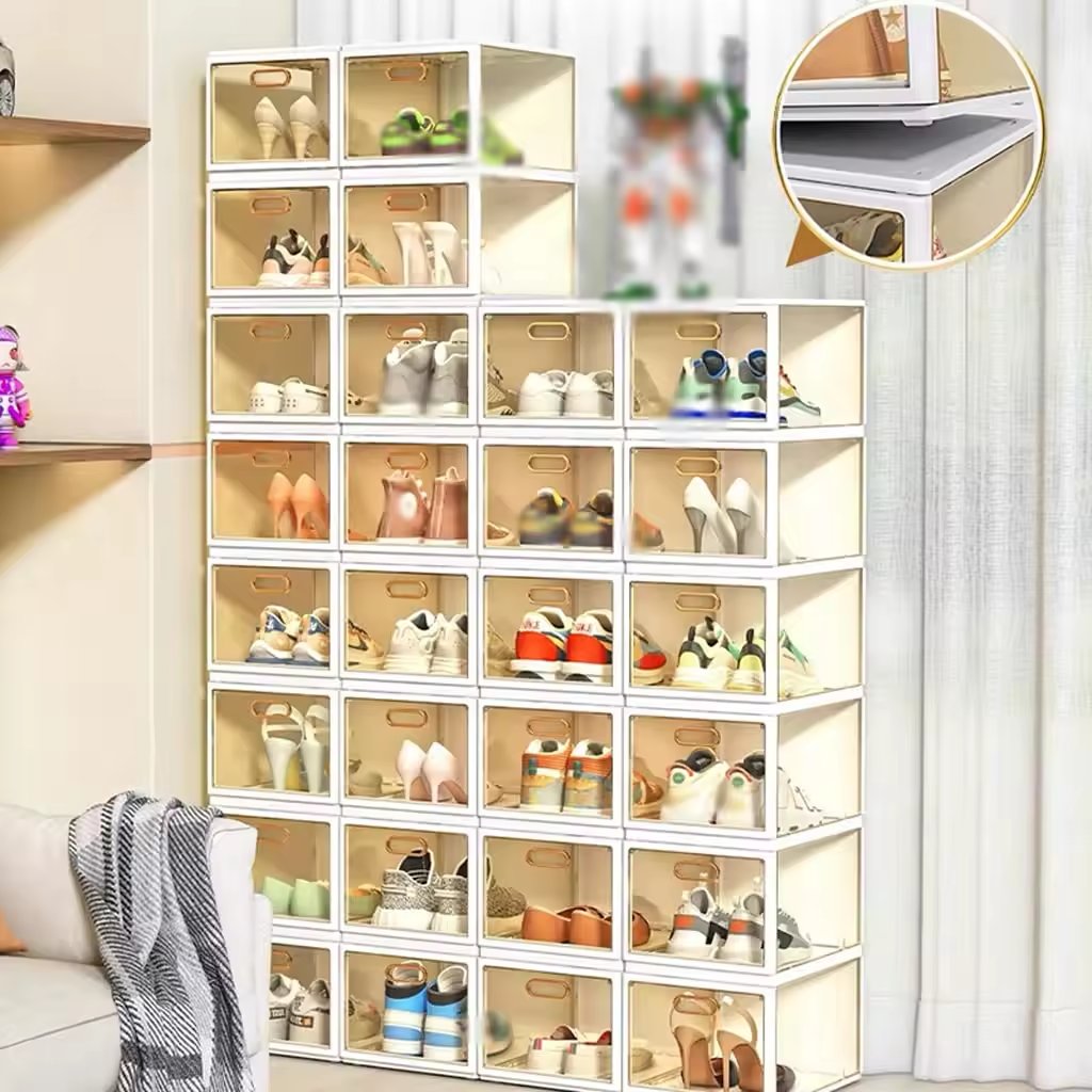 High Quality Foldable Sneaker Box Storage Drawers Plastic Shoe Collapsible Storage Boxes & Bins